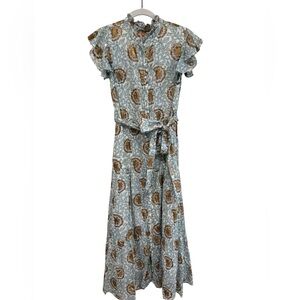 Oliphant Light Green Floral Maxi Dress with Gold Print